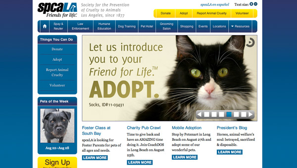 Home page of spcaLA website
